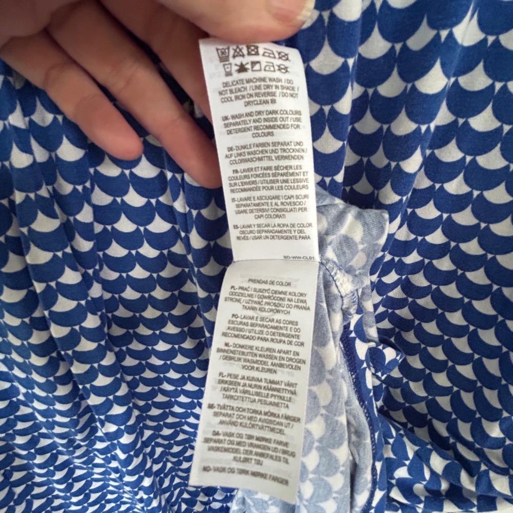 Boden Blue White Scallop Shell Print Jersey Faux Wrap Dress Size 12L - Picture 7 of 7